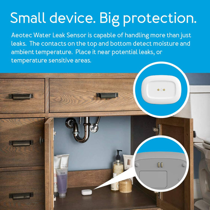 Side of SmartThings Water Leak Sensor including leak and temperature sensors