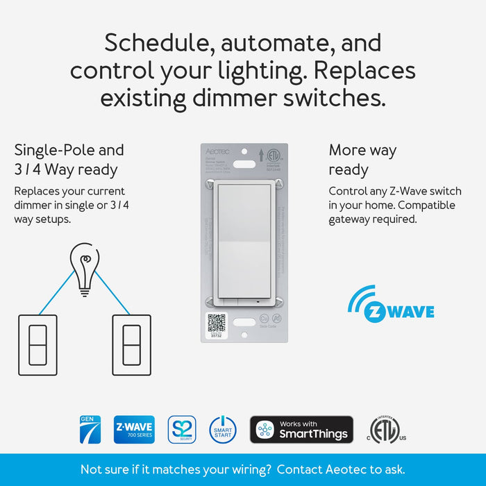 Z-Wave dimmer switch for scheduling, automation, and lighting control